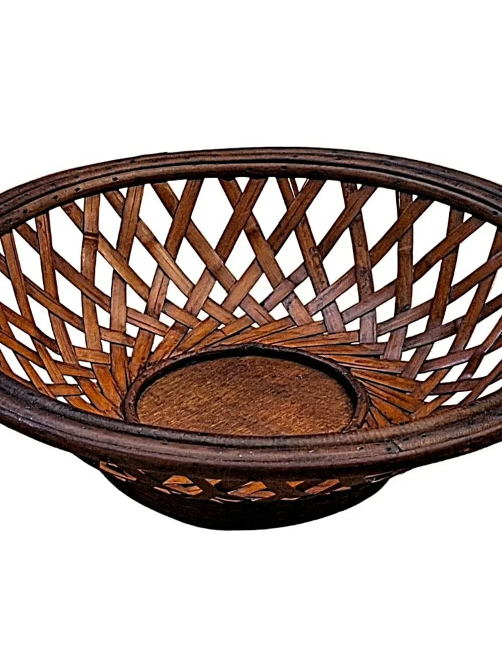 Vintage Handwoven Bamboo & Rattan Open-Weave Decorative 13 1/2